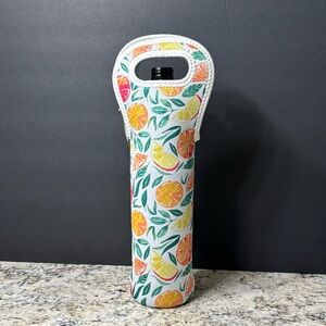 Wine Bottle Bag Neoprene Insulator Single Bottle Carrier Bright Citrus Print